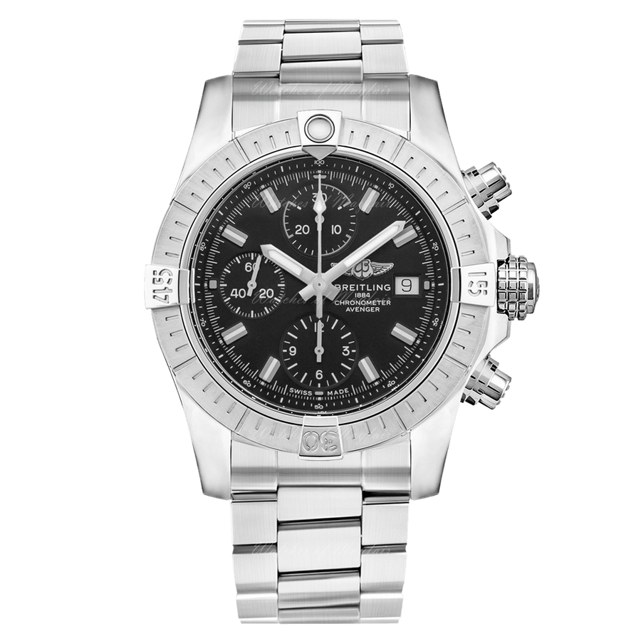 Breitling Avenger Chronograph 43 Black Dial Silver Steel Strap Watch for Men - A13385101B1A1