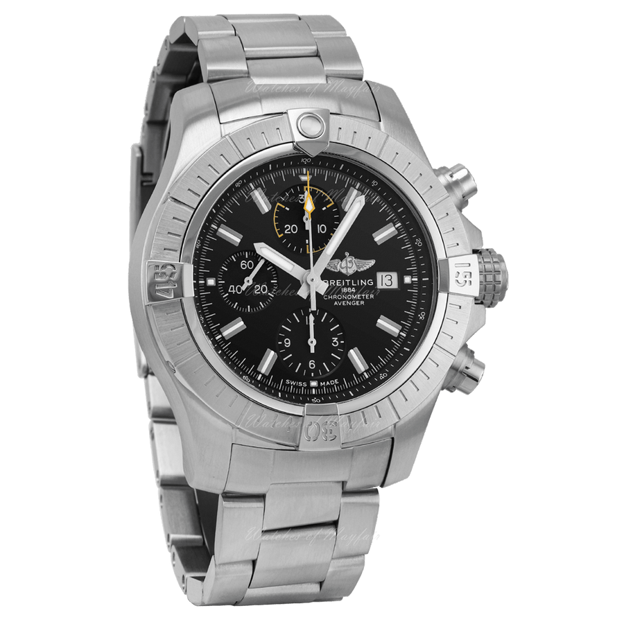 Breitling Avenger Chronograph 45mm Black Dial Silver Steel Strap Watch for Men - A13317101B1A1