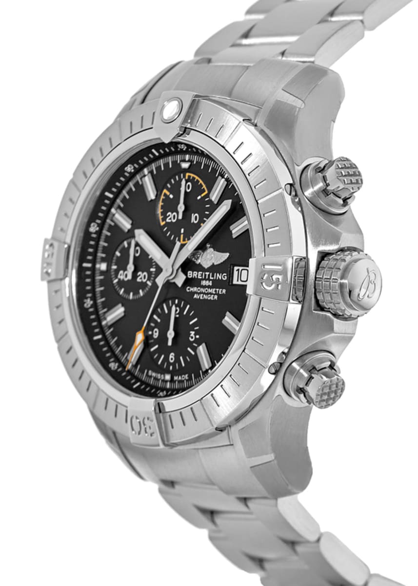 Breitling Avenger Chronograph 45mm Black Dial Silver Steel Strap Watch for Men - A13317101B1A1