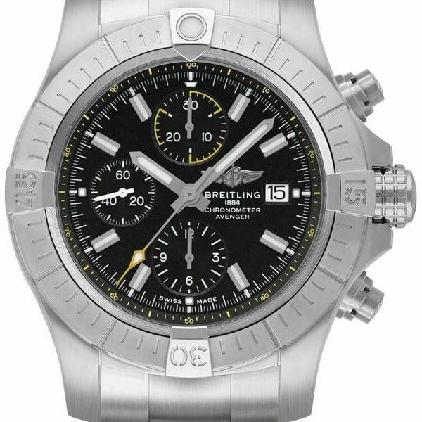 Breitling Avenger Chronograph 45mm Black Dial Silver Steel Strap Watch for Men - A13317101B1A1