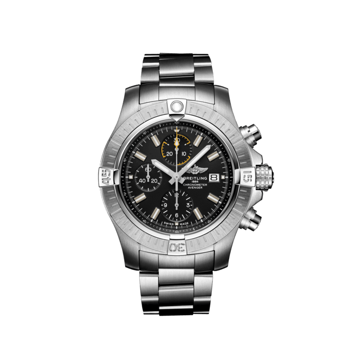 Breitling Avenger Chronograph 45mm Black Dial Silver Steel Strap Watch for Men - A13317101B1A1