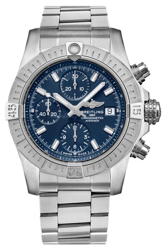 Breitling Avenger Chronograph 45mm Blue Dial Silver Steel Strap Watch for Men - A13317101C1A1