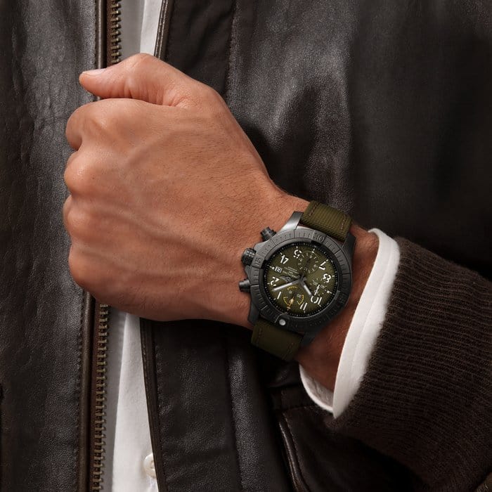 Breitling Avenger Chronograph 45mm Green Dial Green Nylon Strap Watch for Men - V13317101L1X1