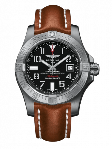 Breitling Avenger II Seawolf Stainless Steel 45mm Volcano Black Leather Strap Mens Watch - A1733110/BC31/434X