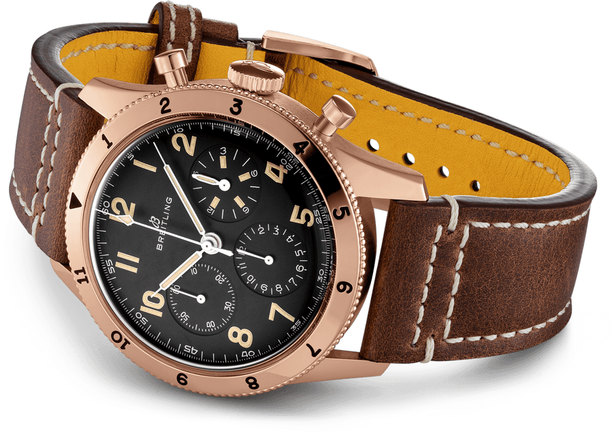 Breitling Avi 1953 Edition Black Dial Brown Leather Strap Watch for Men - RB0920131B1X1