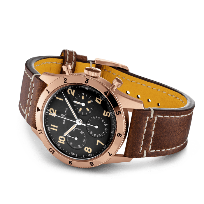 Breitling Avi 1953 Edition Black Dial Brown Leather Strap Watch for Men - RB0920131B1X1
