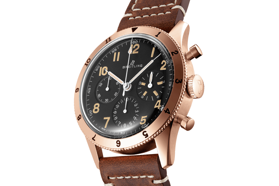 Breitling Avi 1953 Edition Black Dial Brown Leather Strap Watch for Men - RB0920131B1X1
