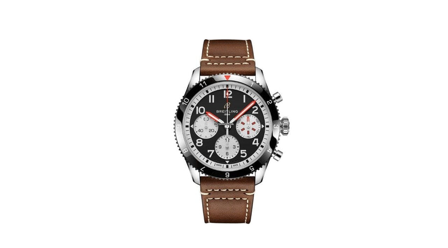 Breitling Avi Chronograph 42 Mosquito Black Dial Brown Leather Strap Watch for Men - Y233801A1B1X1