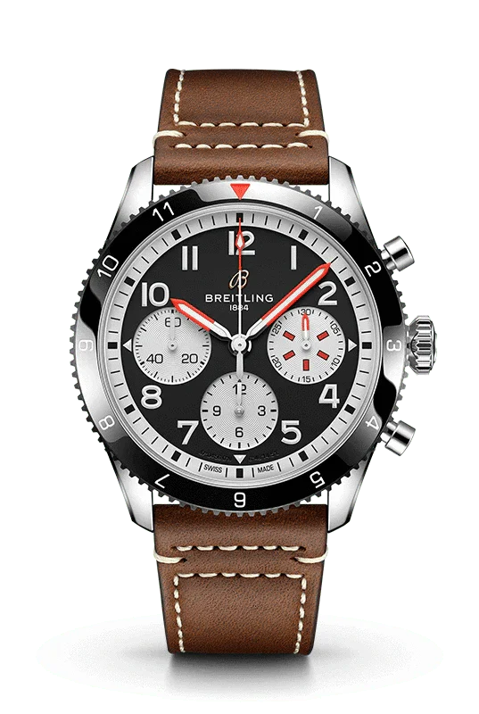 Breitling Avi Chronograph 42 Mosquito Black Dial Brown Leather Strap Watch for Men - Y233801A1B1X1