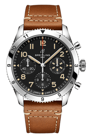 Breitling Avi Chronograph 42 P-51 Mustang Black Dial Brown Leather Strap Watch for Men - A233803A1B1X1