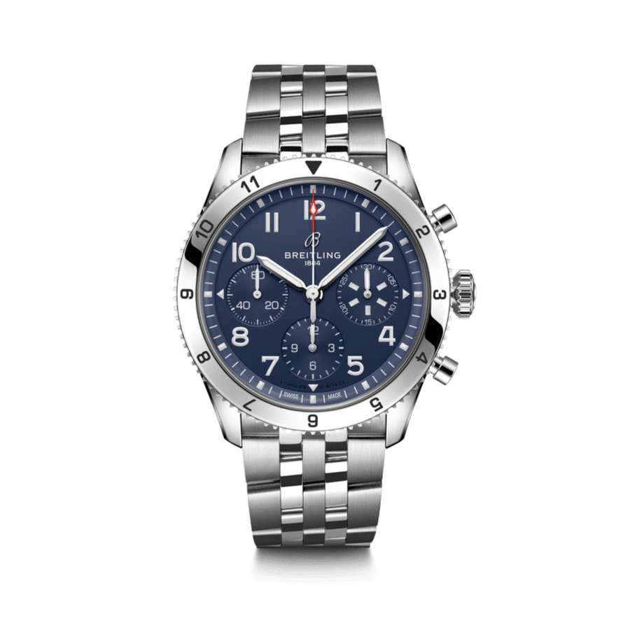 Breitling Avi Chronograph 42 Tribute to Vought F4U Corsair Blue Dial Silver Steel Strap Watch for Men - A233801A1C1A1