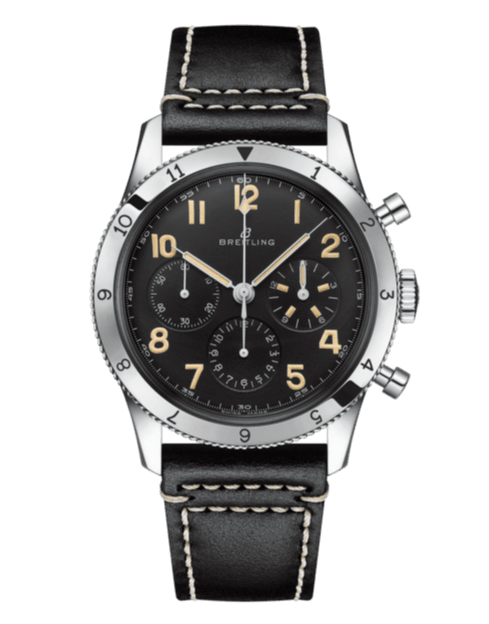 Breitling Avi Ref. 765 1953 Re-Edition Black Dial Black Leather Strap Watch for Men - AB0920131B1X1