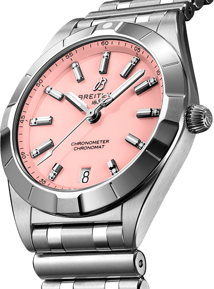 Breitling Chronomat 32 Diamonds Pink Dial Silver Steel Strap Watch for Women - A77310101K1A1