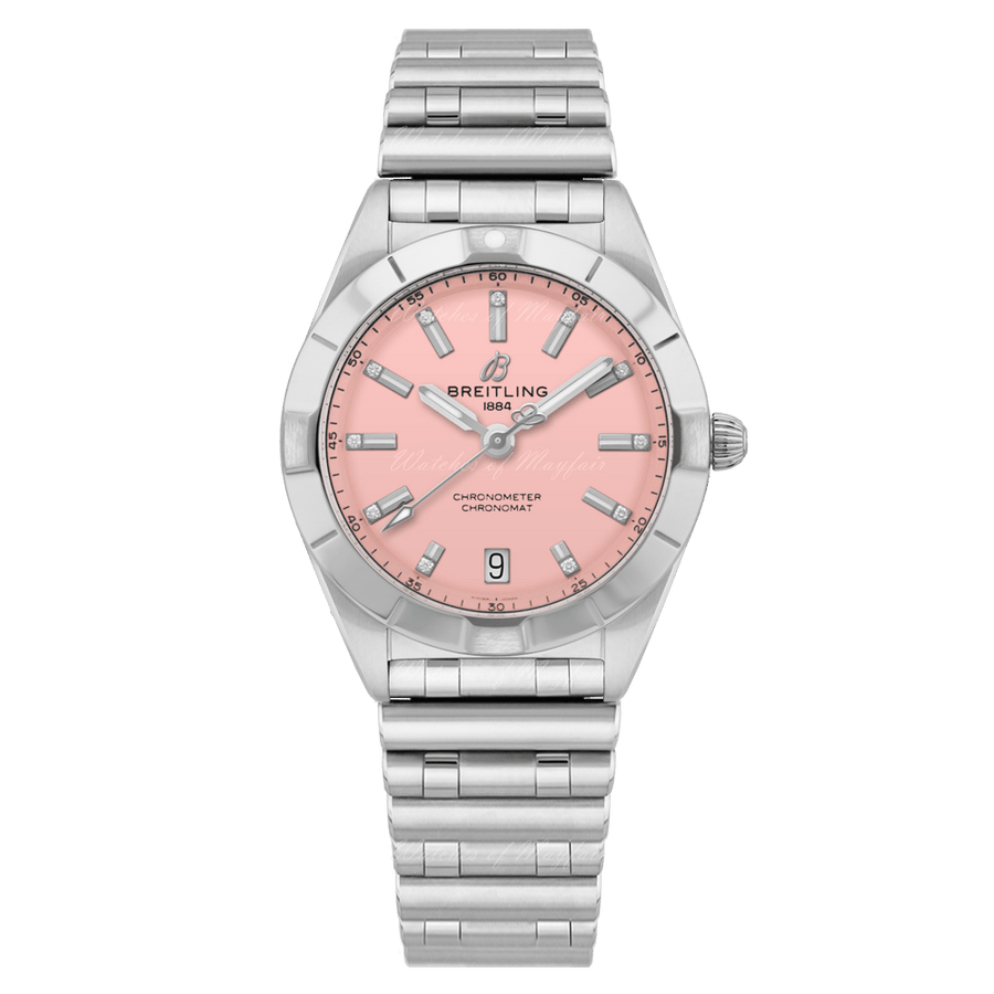 Breitling Chronomat 32 Diamonds Pink Dial Silver Steel Strap Watch for Women - A77310101K1A1