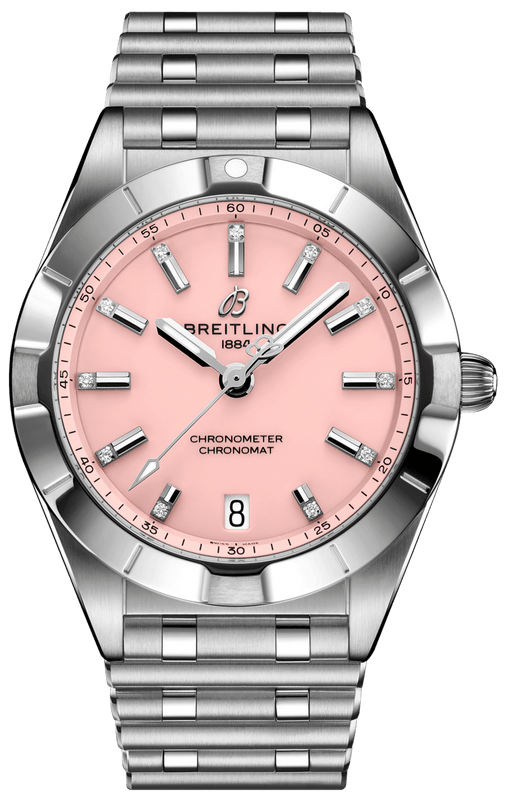 Breitling Chronomat 32 Diamonds Pink Dial Silver Steel Strap Watch for Women - A77310101K1A1