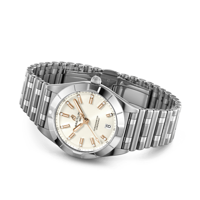 Breitling Chronomat 32 Diamonds White Dial Silver Steel Strap Watch for Women - A77310101A3A1