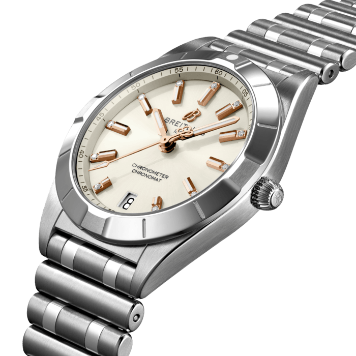Breitling Chronomat 32 Diamonds White Dial Silver Steel Strap Watch for Women - A77310101A3A1
