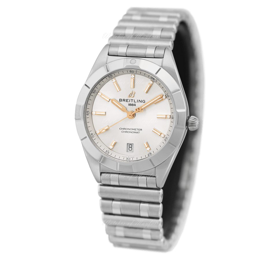 Breitling Chronomat 32 Diamonds White Dial Silver Steel Strap Watch for Women - A77310101A3A1
