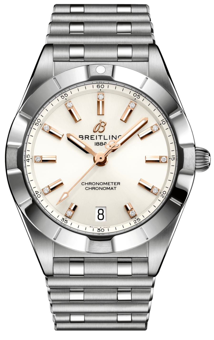 Breitling Chronomat 32 Diamonds White Dial Silver Steel Strap Watch for Women - A77310101A3A1