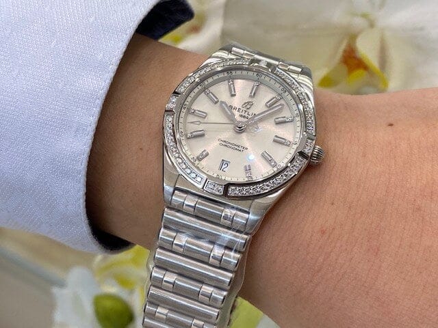 Breitling Chronomat 32 Diamonds White Dial Silver Steel Strap Watch for Women - A77310591A1A1