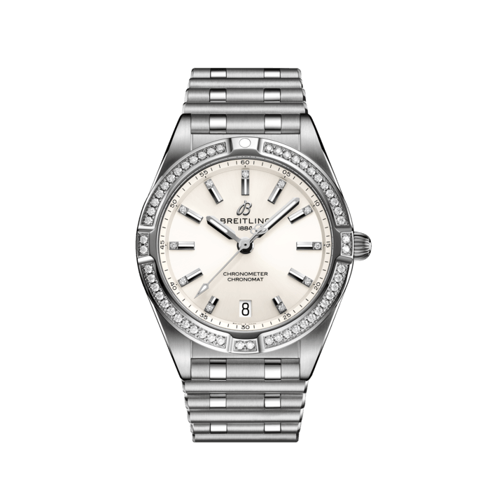 Breitling Chronomat 32 Diamonds White Dial Silver Steel Strap Watch for Women - A77310591A1A1