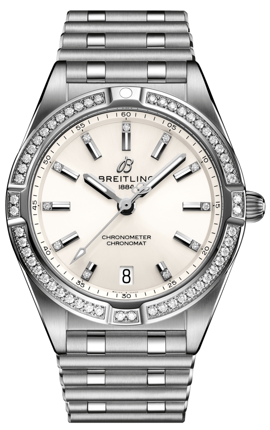 Breitling Chronomat 32 Diamonds White Dial Silver Steel Strap Watch for Women - A77310591A1A1