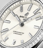 Breitling Chronomat Automatic 36 Diamonds White Dial Silver Steel Strap Watch for Women - A10380591A1A1