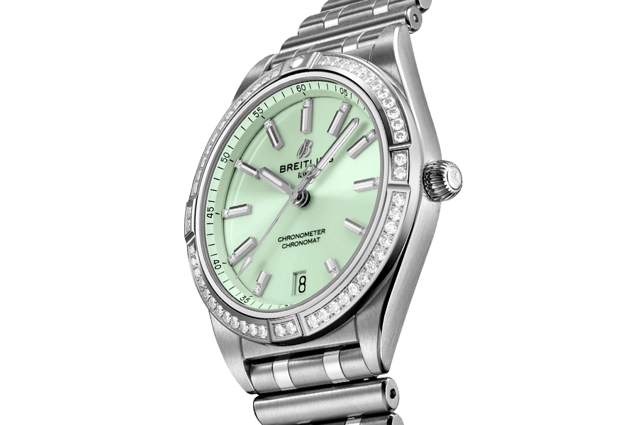 Breitling Chronomat Automatic 36 Diamonds Green Dial Two Tone Steel Strap Watch for Women - A10380591L1A1
