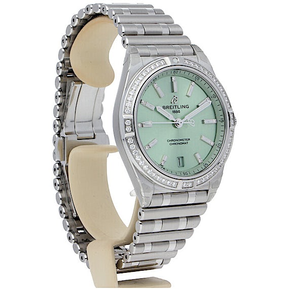 Breitling Chronomat Automatic 36 Diamonds Green Dial Two Tone Steel Strap Watch for Women - A10380591L1A1