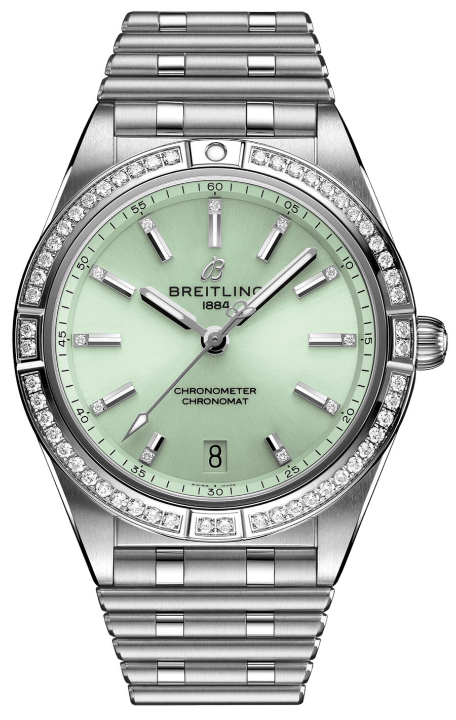 Breitling Chronomat Automatic 36 Diamonds Green Dial Two Tone Steel Strap Watch for Women - A10380591L1A1