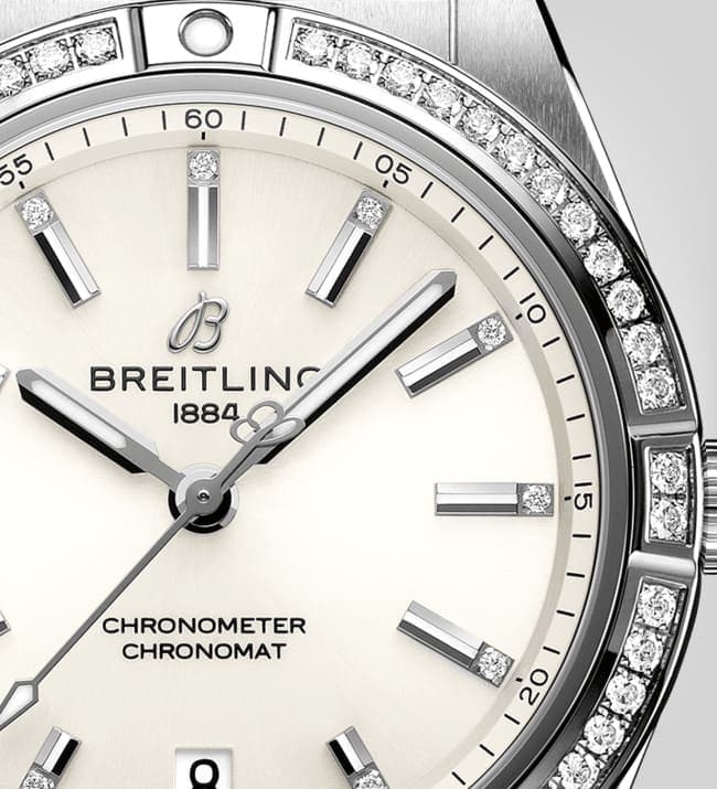Breitling Chronomat Automatic 36 Diamonds White Dial Silver Steel Strap Watch for Women - A10380591A1A1