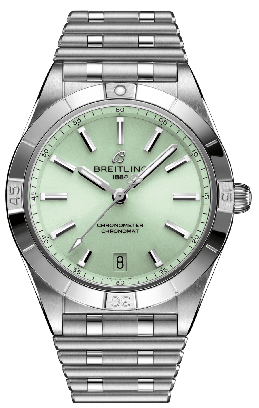 Breitling Chronomat Automatic 36 Green Dial Silver Steel Strap Watch for Women - A10380101L1A1