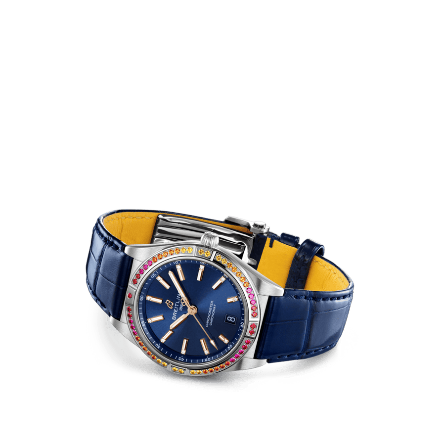Breitling Chronomat Automatic 36 South Sea Blue Dial Blue Leather Strap Watch for Women - A10380611C1P1