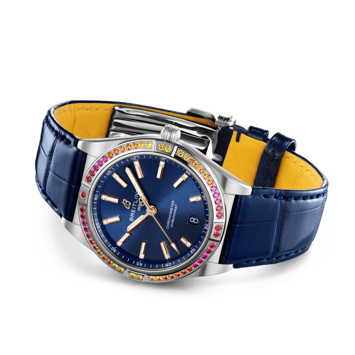 Breitling Chronomat Automatic 36 South Sea Blue Dial Blue Leather Strap Watch for Women - A10380611C1P1