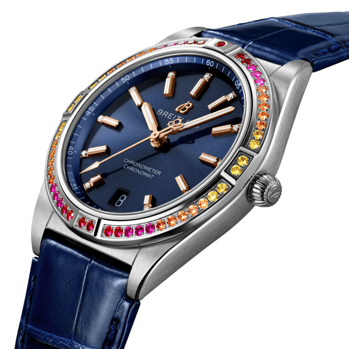 Breitling Chronomat Automatic 36 South Sea Blue Dial Blue Leather Strap Watch for Women - A10380611C1P1