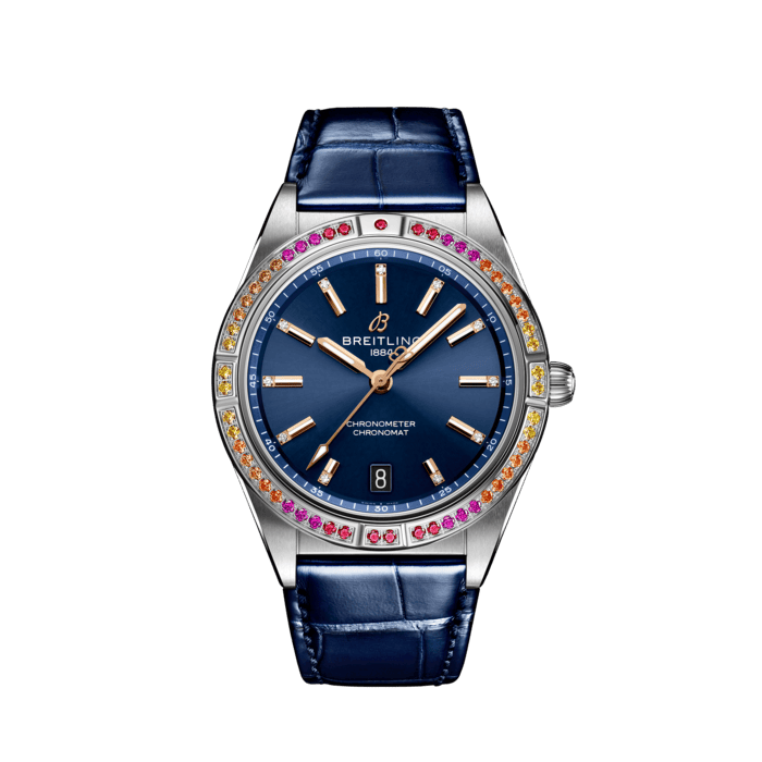 Breitling Chronomat Automatic 36 South Sea Blue Dial Blue Leather Strap Watch for Women - A10380611C1P1
