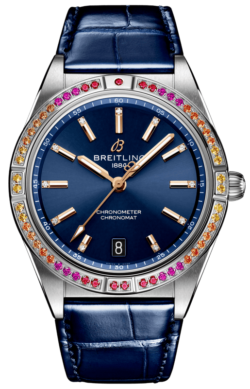 Breitling Chronomat Automatic 36 South Sea Blue Dial Blue Leather Strap Watch for Women - A10380611C1P1