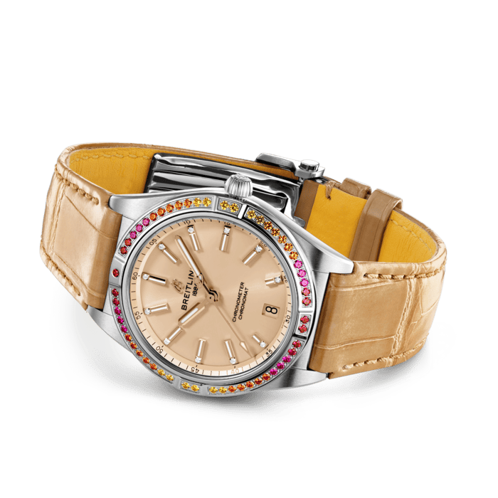 Breitling Chronomat Automatic 36 South Sea Brown Dial Brown Leather Strap Watch for Women - A10380611A1P1