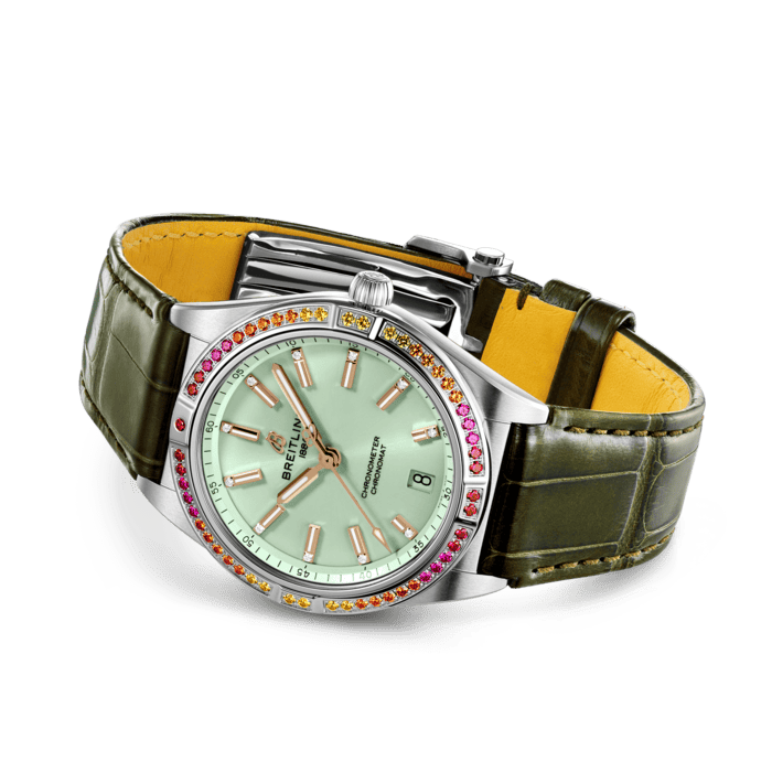 Breitling Chronomat Automatic 36 South Sea Green Dial Green Leather Strap Watch for Women - A10380611L1P1