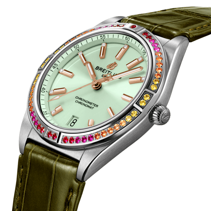 Breitling Chronomat Automatic 36 South Sea Green Dial Green Leather Strap Watch for Women - A10380611L1P1