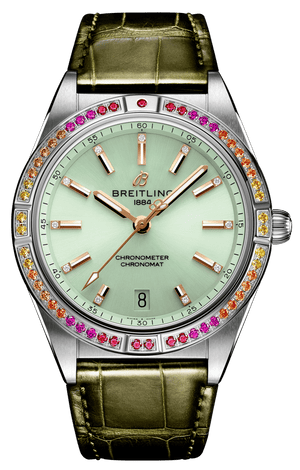 Breitling Chronomat Automatic 36 South Sea Green Dial Green Leather Strap Watch for Women - A10380611L1P1