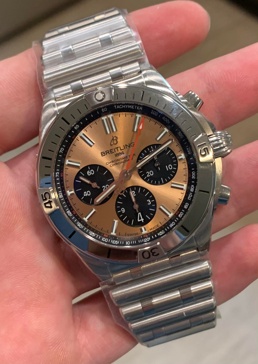 Breitling Chronomat B01 42 Brown Dial Silver Steel Strap Watch for Men - AB0134101K1A1