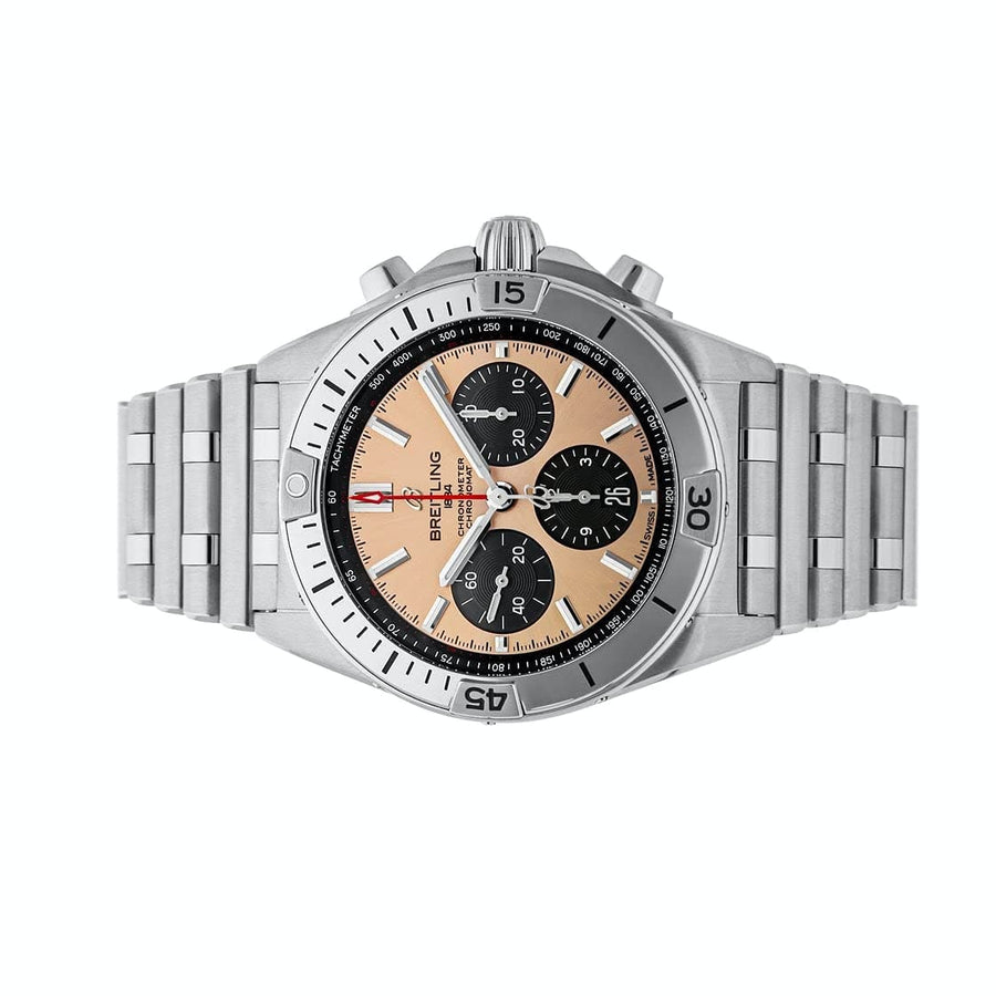 Breitling Chronomat B01 42 Brown Dial Silver Steel Strap Watch for Men - AB0134101K1A1