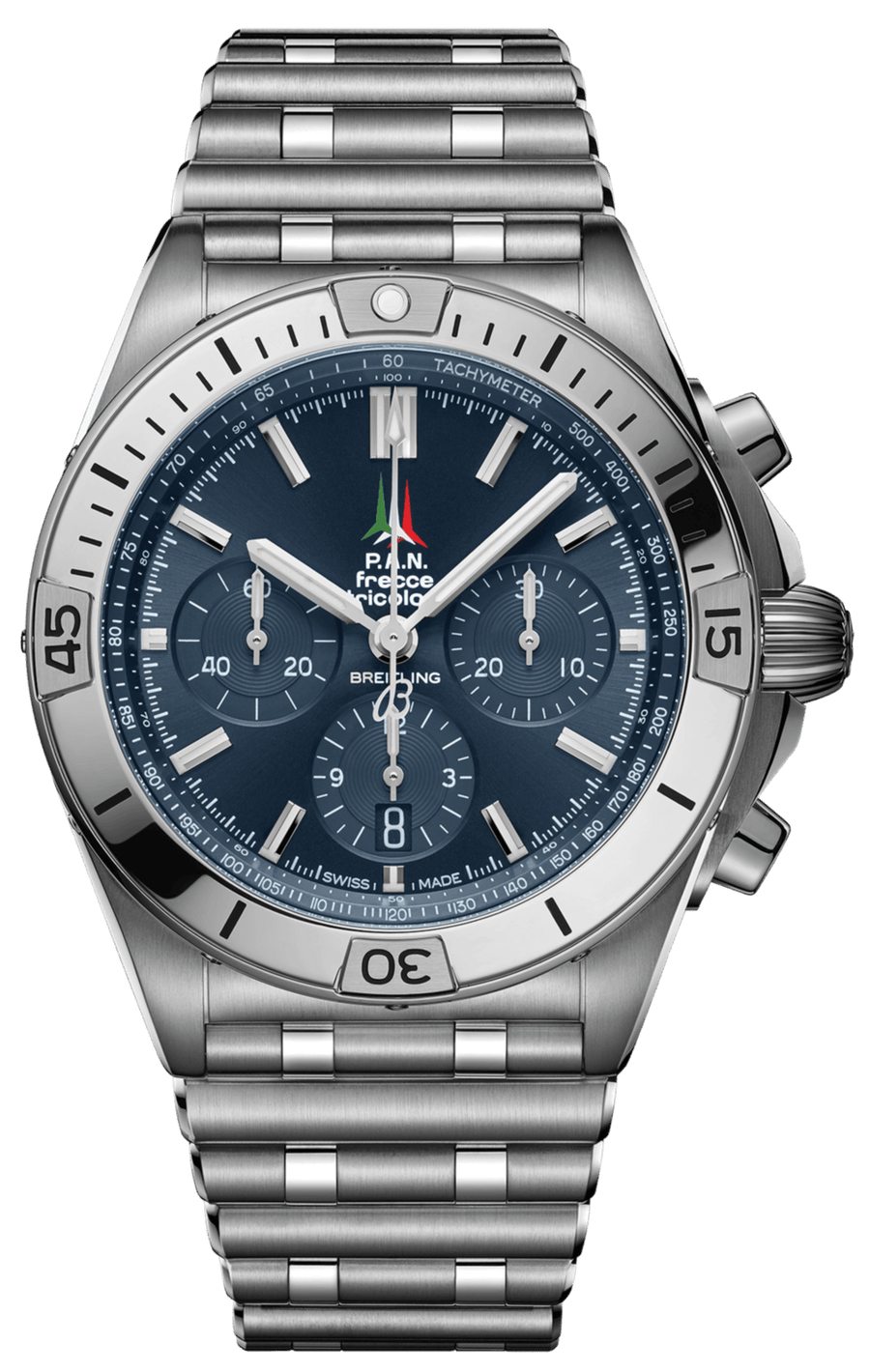 Breitling Chronomat B01 42 Frecce Tricolori Blue Dial Silver Steel Strap Watch for Men - AB01344A1C1A1