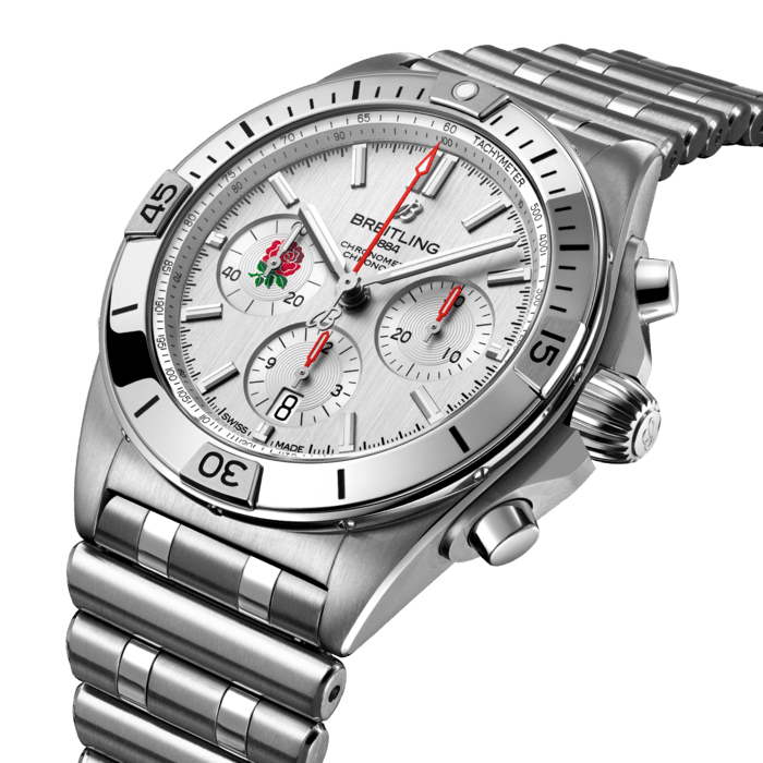 Breitling Chronomat B01 42 Six Nations England White Dial Silver Steel Strap Watch for Men - AB0134A71A1A1
