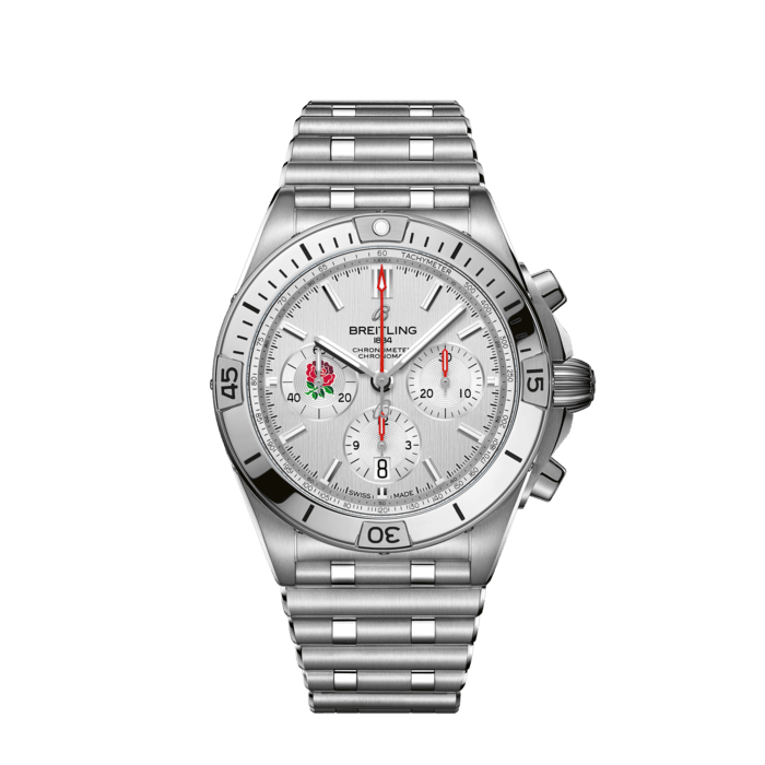 Breitling Chronomat B01 42 Six Nations England White Dial Silver Steel Strap Watch for Men - AB0134A71A1A1