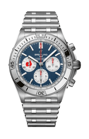 Breitling Chronomat B01 42 Six Nations France Blue Dial Silver Steel Strap Watch for Men - AB0134A81C1A1
