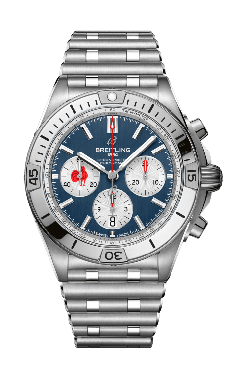 Breitling Chronomat B01 42 Six Nations France Blue Dial Silver Steel Strap Watch for Men - AB0134A81C1A1