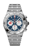 Breitling Chronomat B01 42 Six Nations France Blue Dial Silver Steel Strap Watch for Men - AB0134A81C1A1