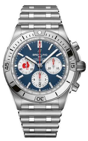 Breitling Chronomat B01 42 Six Nations France Blue Dial Silver Steel Strap Watch for Men - AB0134A81C1A1